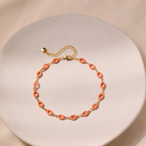 Vintage 18K Vergulde Koperen Emaille Ovaal Charm Enkelbandje Voor Vrouwen Etnische Kleurrijke Beinketting Verstelbare Sieraden