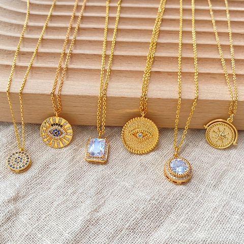 French Vintage Gold Plated Copper Necklace Elegant Zirconia Evil Eye Butterfly Pendant Adjustable Clavicle Chain For Women Fashion Jewelry