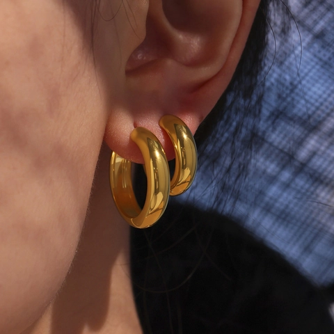 Modern Stainless Steel Hoop Earrings For Women 18K Gold Plated High Polished Chunky Geometric Earring Daily Jewelry Gift