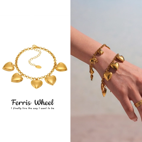 Mode 18K Vergoldet Edelstahl Herz Anhänger Armband Für Damen Geometrisches Herz Gliederkette Armband Schmuck