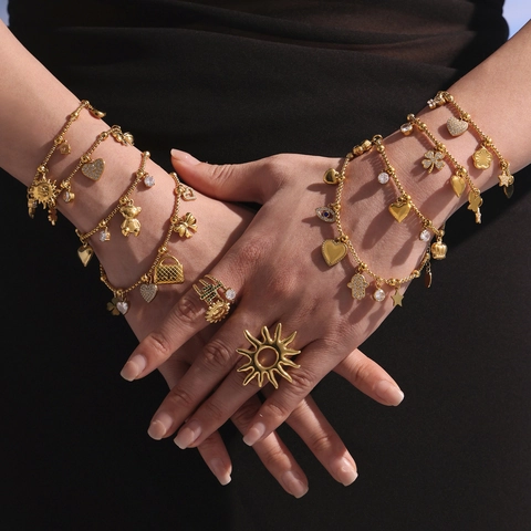 Edelstahl Vergoldet Armband Für Damen Herz Schleife Stern Kleeblatt Zirkonia Anhänger Fußkettchen Mode Schmuck