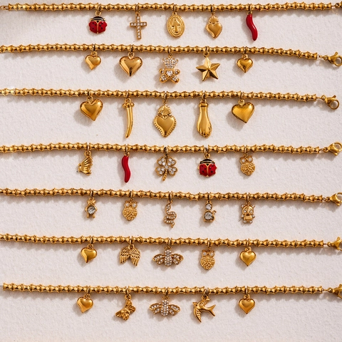 Stainless Steel Zirconia Charm Bracelet For Women Gold Plated Bamboo Link Chain Animal Pendant Fashion Anklet Jewelry