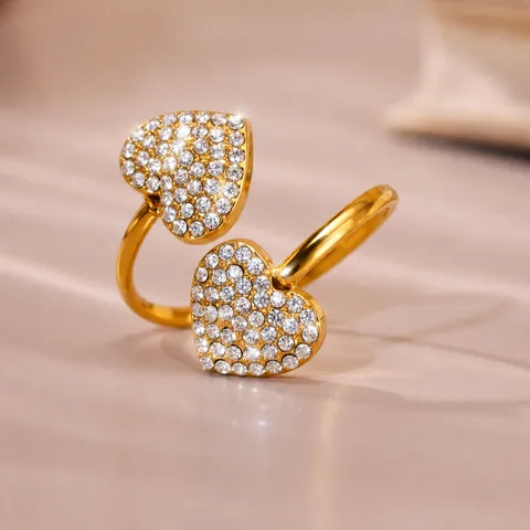 Anello In Acciaio Inossidabile Con Zirconia Per Donna Design A Doppio Cuore Delfino Tartaruga Granchio Anello Aperto Regolabile Gioielli