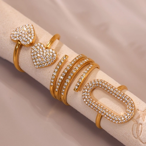 Anello In Acciaio Inossidabile Con Zirconia Per Donna Design A Doppio Cuore Delfino Tartaruga Granchio Anello Aperto Regolabile Gioielli