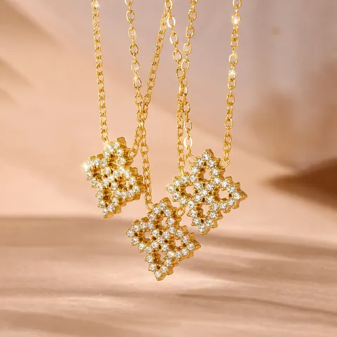 Edelstahl Zirkonia Schneeflocke Anhänger Halskette Und Armband Leicht Luxus Vergoldet Schmuck Kollektion Für Damen