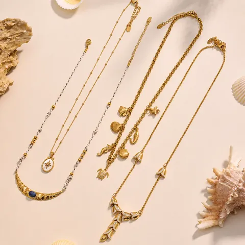 Ocean Series Stainless Steel Pendant Necklace Seahorse Turtle Shell Starfish Necklace Gold Silver Plated Jewelry For Women