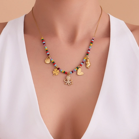Ocean Style Stainless Steel Octopus Pendant Necklace For Women Natural Stone Beaded Bohemian Shell Heart Lucky Clover Jewelry