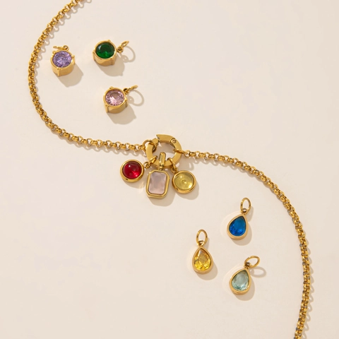 Collana con Ciondolo Pietra Natale in Acciaio Inossidabile Vintage Placcato Oro 18K Catena a Graffetta Regolabile DIY per Donna Uomo Gioielli Regalo