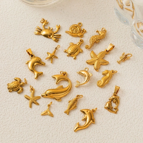Mode 18K Vergoldet Kupfer Meereslebewesen Anhänger Halskette Für Damen Schildkröte Delphin Seestern Herz Büroklammerkette Schmuck Geschenk