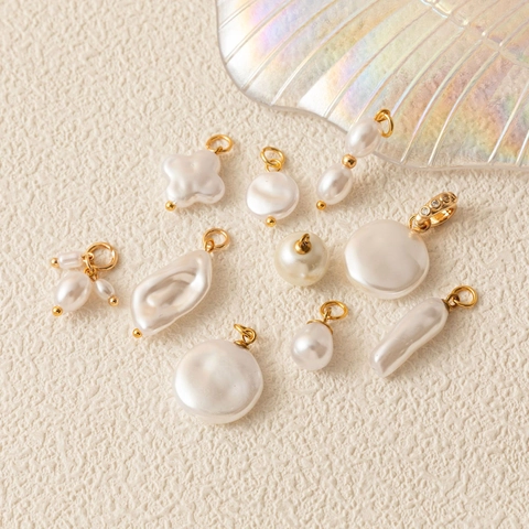 Accesorios de Collar de Colgante de Perla Artificial de Cobre Bañado en Oro para Mujeres Colgantes de Corazón y Cruz de Perla Artificial DIY Fabricación de Joyería