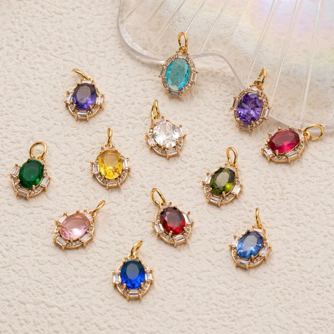 Pendentif Minimaliste en Zirconia Ovale Pierre de Naissance Seul Sans Chaîne pour Femmes Cuivre Plaqué Or Accessoire Bijoux Cadeau Anniversaire