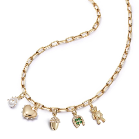 Vintage DIY Copper Heart Pearl Clover Acorn Pendant Jewelry For Women Gold Plated Rhinestone Charm For Necklace Bracelet Making