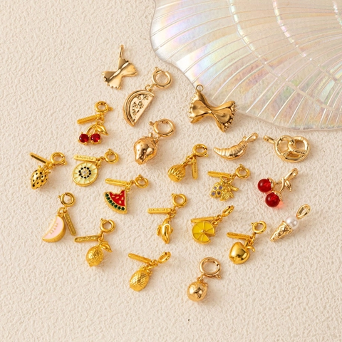 Fashion Copper Gold Plated Fruit Pendant Necklace Enamel Strawberry Watermelon Apple Banana Charms Paperclip Chain Jewelry For Women