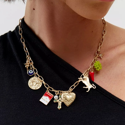 Vintage Copper DIY Pendant Charms Heart Cross Evil Eye Bull Chili Grapes Coin Miniature Box For Jewelry Making Pendant Only Without Chain