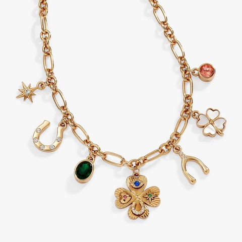 Lucky Four-leaf Clover Pendant Necklace For Women Copper Gold Plated Pave Rhinestone Star Horseshoe Wishbone Charm Jewelry Gift