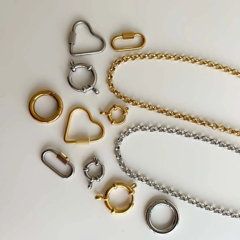Stainless Steel Gold Plated Necklace DIY Open Ring Carabiner Heart Paperclip Artificial Pearl Chain Jewelry For Men Women