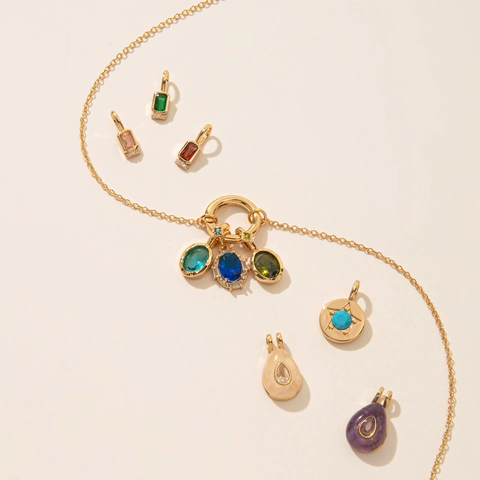 Collier Pendentif Pierre de Naissance DIY en Acier Inoxydable pour Femme Bijoux Rétro Plaqué Or 18K Strass Perle Artificielle