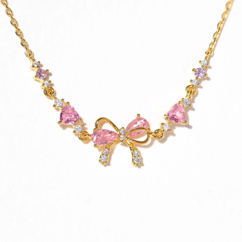 Strik Hart Charm Armband Koper Met Roze Zirkoon 14K Verguld Zoete Sieraden Voor Vrouwen Valentijnsdag Cadeau