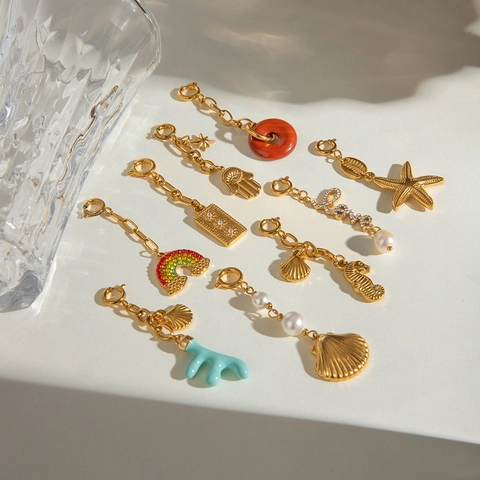 Stainless Steel Charms Pendants DIY Jewelry Making Connectors Ocean Shell Seahorse Starfish Artificial Pearl Hamsa Hand Waterproof
