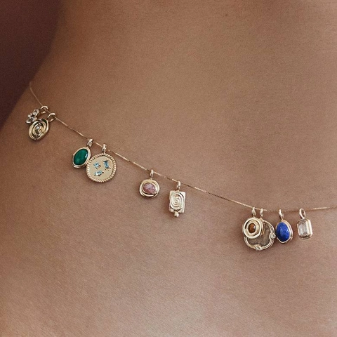 18K Gold Plated Stainless Steel Necklace For Women Vintage Pendant Lapis Lazuli Malachite Tiger Eye Geometric Jewelry Gift