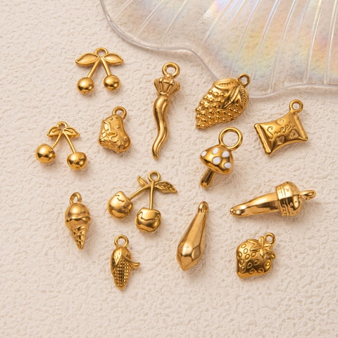 Vintage Stainless Steel Gold Plated Mushroom Chili Fruit Pendant Necklace For Women Fashion Creative Vegetable Jewelry Gift