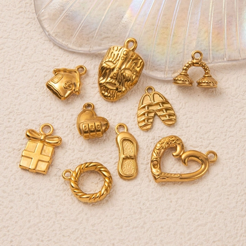 Edelstahl Anhänger Halskette Vakuum Galvanisiert 18K Gold Maske Herz Geschenkbox Schuhform Halsschmuck Damen Herren DIY Retro Accessoires