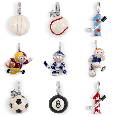 Collier Pendentif en Émail Sportif Occidental Cuivre Plaqué Or Football Baseball Hockey Charme d'Athlète Bijoux Pour Hommes Femmes