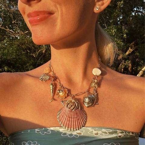 Collana con Ciondolo a Tema Oceano in Acciaio Inossidabile Cavalluccio Marino Stella Marina Perla Artificiale Gioielli Donna