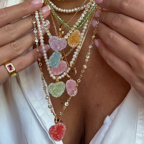 Colgante de Corazón de Azúcar de Resina de Macaron Dopamina para Hacer Joyas DIY Accesorio de Dije de Aleación Chapada en Oro Zirconia