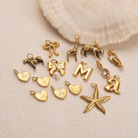 18K Vergoldeter Edelstahl Halskette Anhänger Für Damen DIY Vintage Herz Tier Alphabet Zirkonia Künstliche Perle Schmuck Geschenk