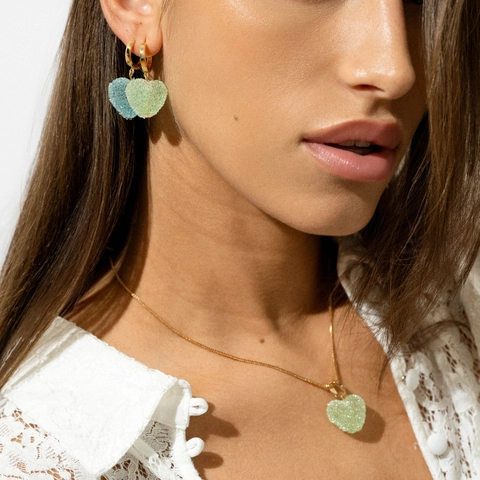 Ciondolo a Cuore in Acciaio Inossidabile per Creazione Gioielli Fai-da-te Colorato Strass Intarsiato Catena per Clavicola Macaron Collana Donna Accessori Moda