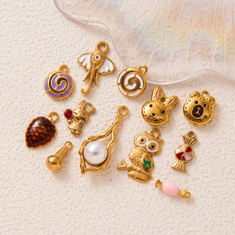 Stainless Steel Rabbit Conch Pendant Necklace 18K Gold Plated Artificial Pearl Rhinestone DIY Jewelry Accessory For Women Vintage Chain
