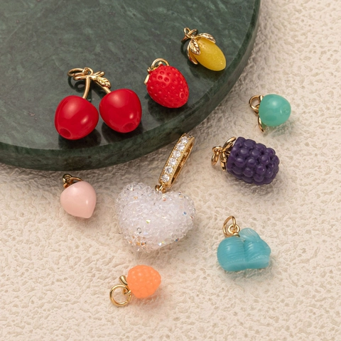 Vintage 14K Vergulde Koperen Fruit Hart Hanger Ketting Voor Vrouwen Emaille Hars Aardbei Kers Citroen Konijn DIY Sieraden Accessoires
