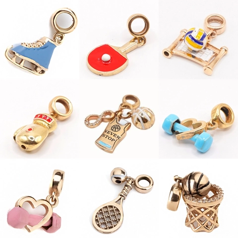Roestvrij Staal Sport Serie Charm Hanger 18K Verguld Basketbal Voetbal Boksen Halter DIY Mode Sieraden Ketting