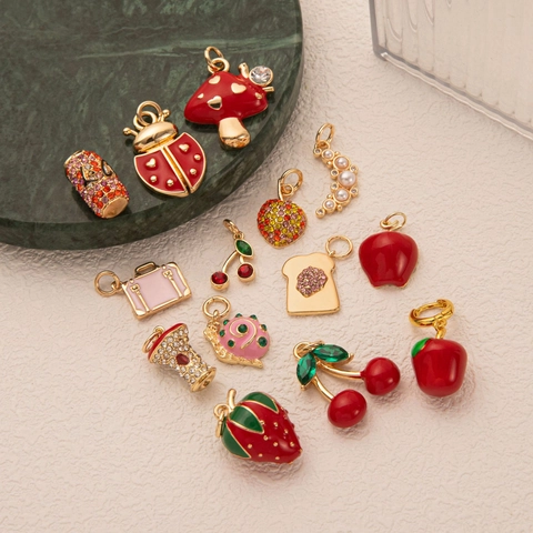 Moda Cobre Chapado En Oro Fruta Insecto Colgante Collar Para Mujeres DIY Colorido Esmalte Diamante De Imitación Collar Joyería Regalo