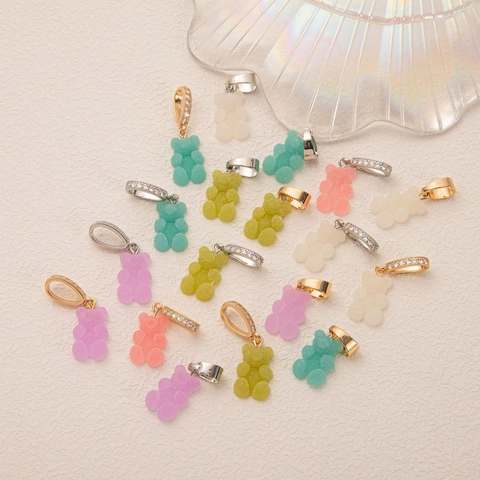 Fashion Cute Bear Pendant Necklace Gold Silver Plated Copper Resin Gummy Bear DIY Jewelry For Women Girls Accessories