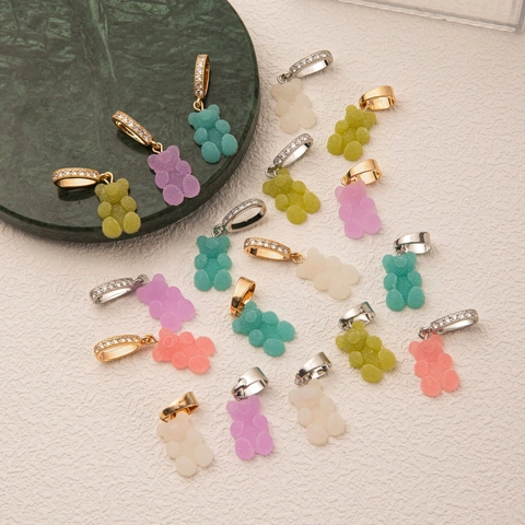 Fashion Cute Bear Pendant Necklace Gold Silver Plated Copper Resin Gummy Bear DIY Jewelry For Women Girls Accessories