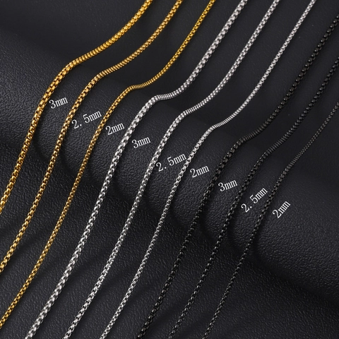 Stainless Steel Box Chain Necklace For Men Women Hip Hop 304 Titanium Steel Link Chain Gold Silver Black Daily Jewelry Accessory