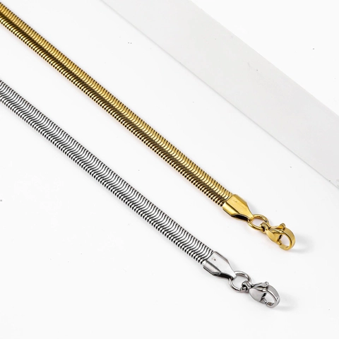Stainless Steel Herringbone Flat Snake Bone Chain Necklace For Men Women Hip Hop Fashion Polished Clavicle Jewelry Gift