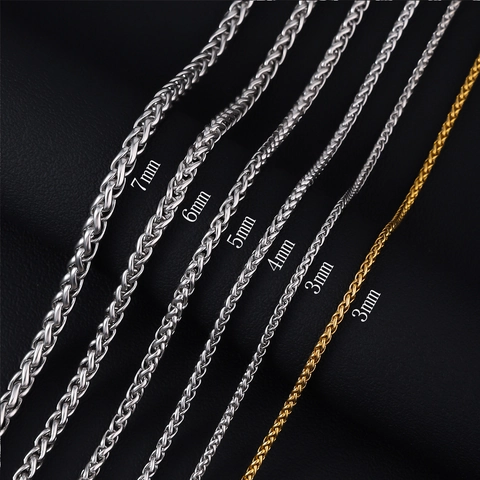 Stainless Steel Wheat Keel Chain Necklace For Men Women Polished Silver Gold Tone Spiga Link Fashion Jewelry Accessory
