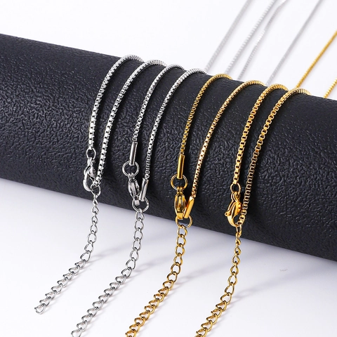 Minimalist Stainless Steel Box Chain Necklace For Men Women Gold Silver Polished Venetian Basic Link Adjustable Jewelry Bare Chain