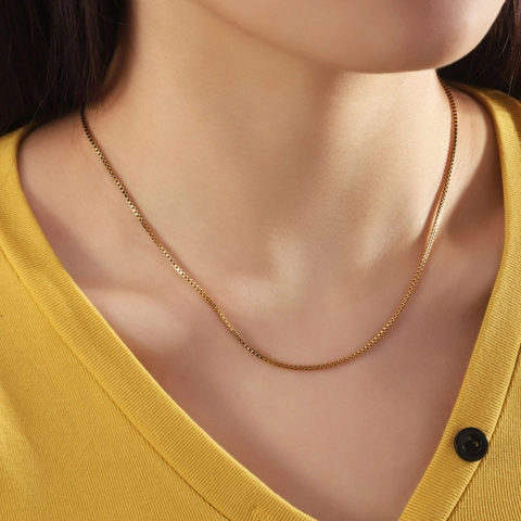 Minimalist Stainless Steel Box Chain Necklace For Men Women Gold Silver Polished Venetian Basic Link Adjustable Jewelry Bare Chain