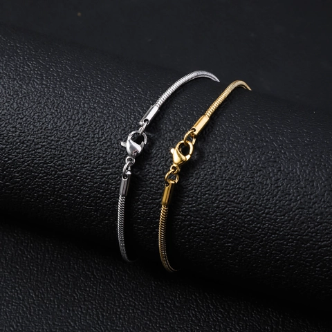 Stainless Steel Round Snake Chain Bracelet For Men Women Hip Hop Minimalist Polished Metal Link Chain Fashion Jewelry
