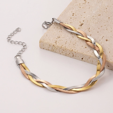 Minimalist Stainless Steel Tri-color Braided Snake Chain Necklace And Bracelet For Women Vintage Commute Jewelry Accessory