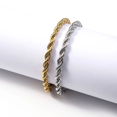 Stainless Steel Rope Chain Bracelet For Men Women Electroplated Twist Chain Fashion Jewelry Unisex Wristband Accessory