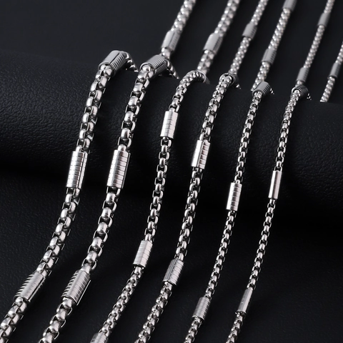 Stainless Steel Box Chain Necklace And Bracelet With Textured Cylindrical Beads Hip Hop Punk Jewelry For Men Women