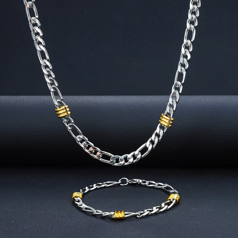 Stainless Steel Figaro Chain Necklace And Bracelet For Men Women Silver Gold Two Tone Minimalist Punk Fashion Jewelry