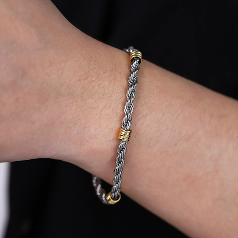 Stainless Steel Rope Chain Jewelry Gold Silver Two Tone Minimalist Necklace Bracelet Set For Men Women Hip Hop Urban Jewelry Gift