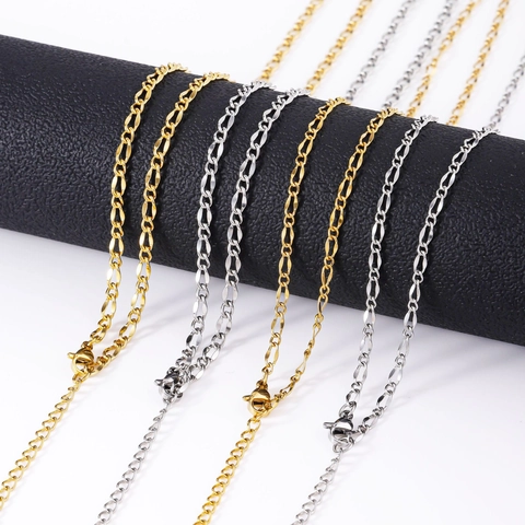 Minimalist Stainless Steel Figaro Chain Necklace For Women 18K Gold Plated Flattened Link Choker Elegant DIY Jewelry Gift