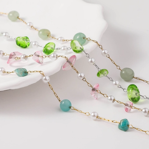 Stainless Steel Resin Beaded Chain Artificial Pearl Handmade Jewelry Making DIY Necklace Bracelet Accessories Roll